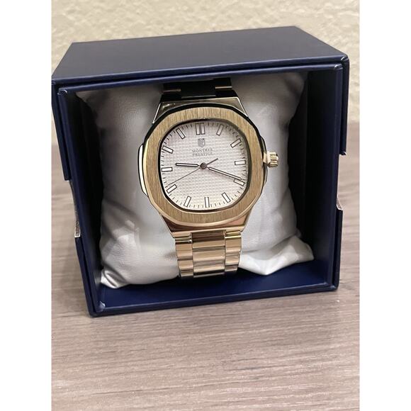 Montres Prestige Men’s Gold Watch – NIB – Stainless Steel – Classic Dress Style - Picture 1 of 2